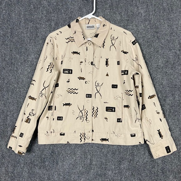 Chico's Design Women's Size 1/US M Beige Native Print Button Up Jacket Unique - Picture 1 of 11